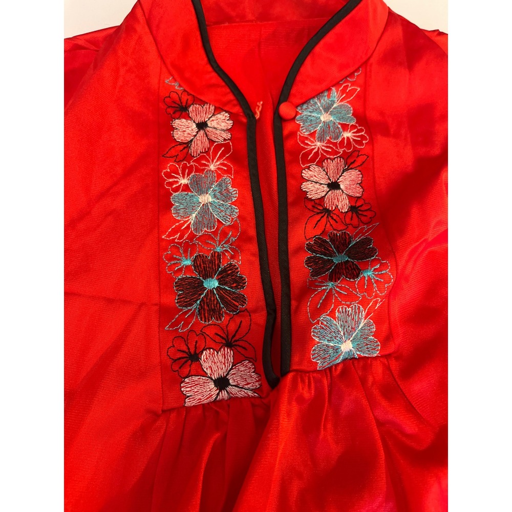 Red Embroidered‎ Oriental Style Nightgown Sleep Dress Kimono Collar - Picture 2 of 4